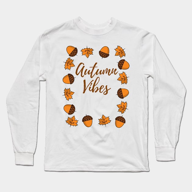 Autumn Vibes Fall Leaves Hazelnut Pattern Design Long Sleeve T-Shirt by Up 4 Tee